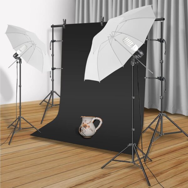 Photography Umbrella Continuous Lighting Kit,Muslin Backdrop Kit(White Black), Backdrop Clips Clamp,10ft Photo Background Photography Stand System for Photo Video Studio Shooting - Image 7