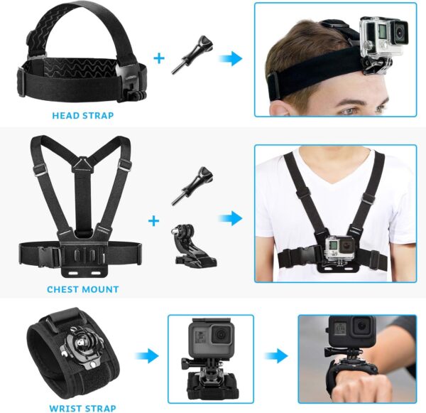 Luxebell Accessories Kit for AKASO EK5000 EK7000 4K WiFi Action Camera GoPro Hero 12 11 10 9 8 7 6 5/Session 5/Hero 4/3+/3/2/1 Max Fusion SJ4000 SJ5000 (14-in-1) - Image 5