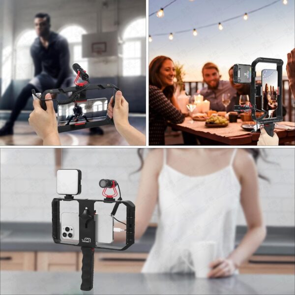 Smartphone Video Rig Hand Girp Stabilizer Filmmaking Vlogging Case Phone Video Stabilizer with Cold Shoe for Film Maker Video Grapher Compatible with iPhone 15/14/13/12/ Pro Max and Android - Image 6