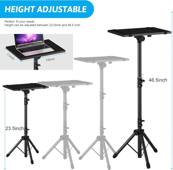 Projector Stand Tripod from 23" to 46", Laptop Tripod Stand Height Adjustable with Gooseneck Phone Holder, Laptop Floor Stand for Office, Home, Stage, Studio, DJ Racks Holder Mount - Image 4