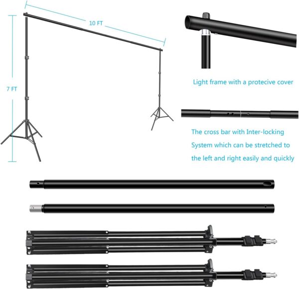 Photography Umbrella Continuous Lighting Kit,Muslin Backdrop Kit(White Black), Backdrop Clips Clamp,10ft Photo Background Photography Stand System for Photo Video Studio Shooting - Image 2