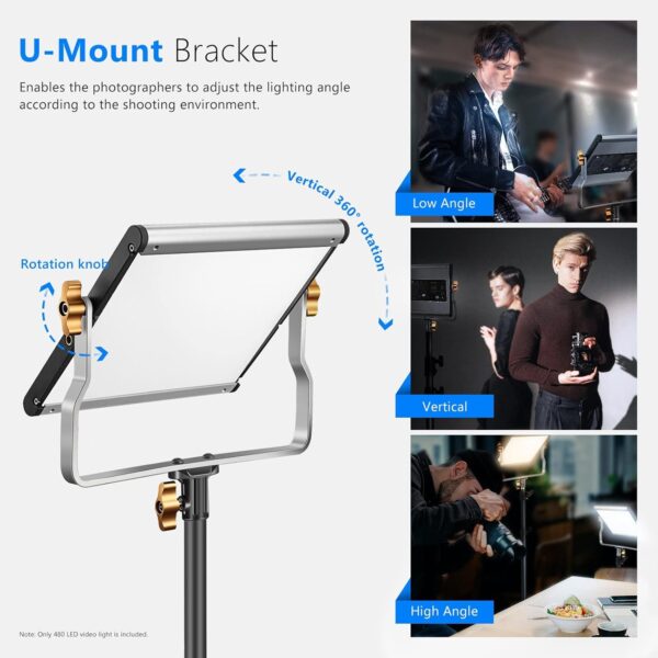 Neewer Dimmable Bi-Color LED with U Bracket Professional Video Light for Studio, YouTube Outdoor Video Photography Lighting Kit, Durable Metal Frame, 480 LED Beads, 3200-5600K, CRI 96+ - Image 3