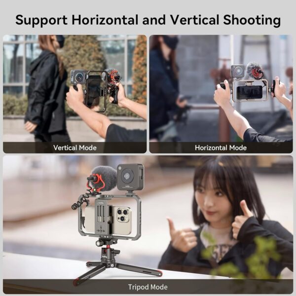 SmallRig Universal Phone Video Rig Kit for iPhone, Smartphone and Cameras, Phone Stabilizer Rig w/Tripod Microphone LED Light Side Handle Power Bank Holderm, for Vlogging & Live Streaming - Image 6