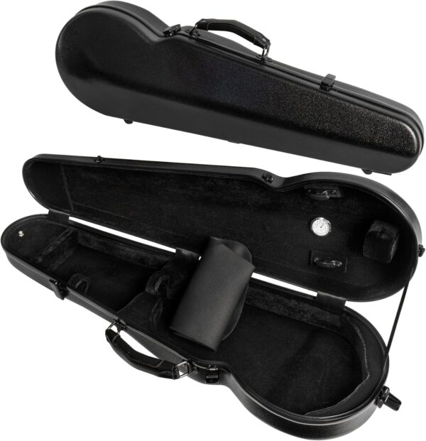 MI&VI NP-7001S Classic Poly Carbon Shaped Violin Case (Full Size) 4/4 with Carry Straps | Hygrometer | Tough Shell (Black)