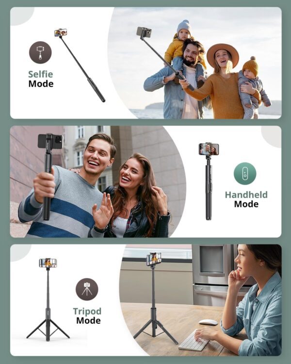 Sensyne 60" Phone Tripod & Selfie Stick, Lightweight All in One Phone Tripod Integrated with Wireless Remote Compatible with All Cell Phones for Selfie/Video Recording/Photo/Live Stream/Vlog（Black） - Image 4