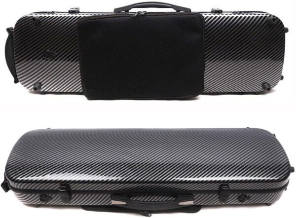 Carbon Fiber Violin Case 4/4 Full Size Hard Shell Oblong Violin Box with strap & Music Sheet Bag & Lock Travel case 2.1kg (Black)