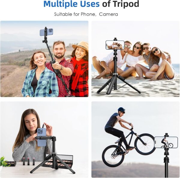 62" Phone Tripod - MIIASI Extendable Tripod for iPhone and Selfie Stick Tripod with Remote, 360° Ball Head Upgraded Cell Phone Tripod for Video Recording, iPhone 14/13/12 Pro Max/Android - Image 5
