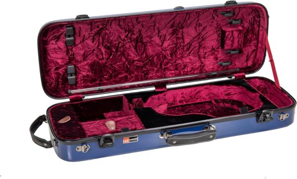 Crossrock Fiberglass Oblong Case fits 4/4 Full-Size Violin, Includes TSA lock, Protective Blanket, Hygrometer, Accessory Compartments-Navy Blue (CRF2020VNVBL-R) - Image 2