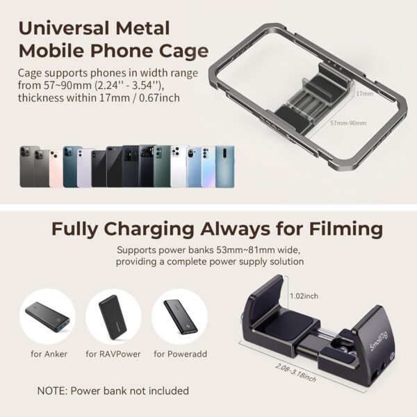 SmallRig Universal Phone Video Rig Kit for iPhone, Smartphone and Cameras, Phone Stabilizer Rig w/Tripod Microphone LED Light Side Handle Power Bank Holderm, for Vlogging & Live Streaming - Image 3