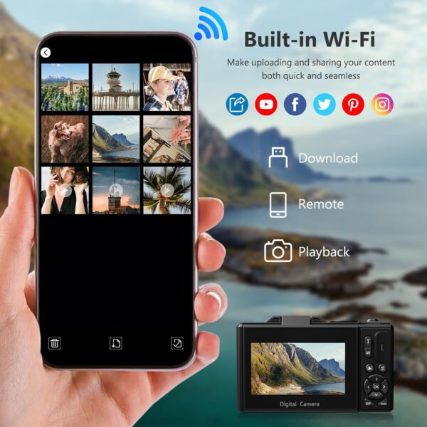 4K Digital Camera for Photography, 64MP Vlogging Camera for YouTube with 3" 180° Flip Screen, 18X Digital Zoom Point and Shoot Camera with 32GB Micro SD Card for Beginner (Black) - Image 3
