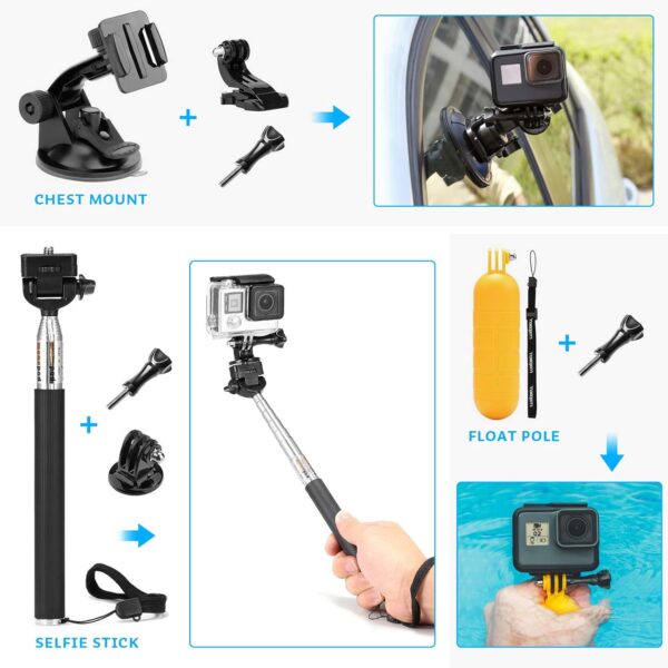 Luxebell Accessories Kit for AKASO EK5000 EK7000 4K WiFi Action Camera GoPro Hero 12 11 10 9 8 7 6 5/Session 5/Hero 4/3+/3/2/1 Max Fusion SJ4000 SJ5000 (14-in-1) - Image 2