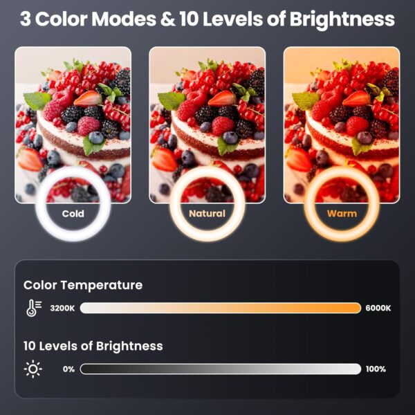 LUXSURE Selfie Ring Light with Stand for Phone, Ring Light Tripod for iPhone, Overhead Phone Mount 10.5" with Phone Stand and Remote, Phone Tripod with Light for Video Recording/Live Streaming/Cooking - Image 5
