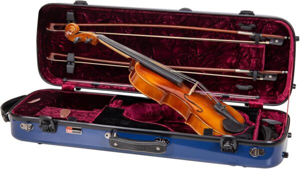 Crossrock Fiberglass Oblong Case fits 4/4 Full-Size Violin, Includes TSA lock, Protective Blanket, Hygrometer, Accessory Compartments-Navy Blue (CRF2020VNVBL-R)