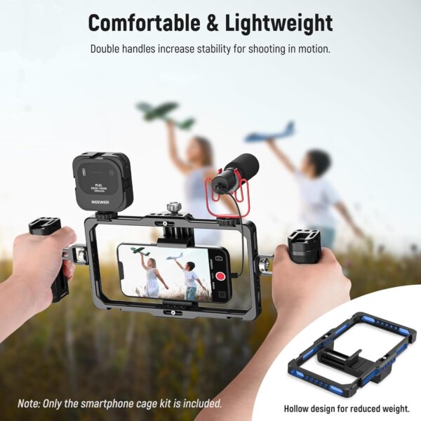 NEEWER Upgraded Phone Rig Vlogging Kit, Video Stabilizer with Dual Handle, Wireless Mic Clip Slot for Tiktok/YouTube, Compatible with SmallRig iPhone 16 15 14 Pro Max Plus 13 Galaxy S23, PA009 - Image 5