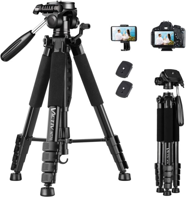 VICTIV 74” Camera Tripod, Tripod for Camera and Phone, Aluminum Heavy Duty Tripod Stand for Canon Nikon with Carry Bag and Phone Holder, Compatible with DSLR, iPhone, Spotting Scopes, Max Load 15 Lb