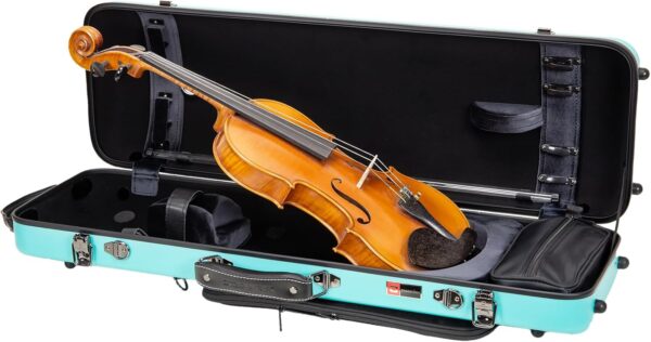 Crossrock Poly Carbon Oblong Case fits 4/4 Full-Size Violin, Includes Protective Blanket, Outside Music Pouch, Hygrometer, Accessory Pocket, Detachable Straps -Mint Blue (CRF4050VFMB-R)