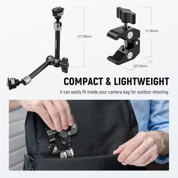 Neewer 11" Articulating Magic Arm Clamp Mount with Super Clamp, Camera Monitor Mount with 1/4" 3/8" ARRI Locating Pins & Holes for DSLR Action Camera Video Light Compatible with SmallRig Cage, ST16C - Image 6