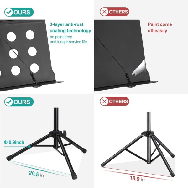 Vekkia Sheet Music Stand-Metal Professional Portable Perforated Music Stand with Carrying Bag,Folding Adjustable Music Holder,Super Sturdy suitable for Instrumental Performance & Band & Travel - Image 4