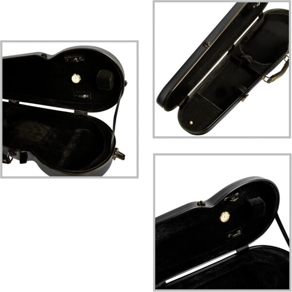 MI&VI NP-7001S Classic Poly Carbon Shaped Violin Case (Full Size) 4/4 with Carry Straps | Hygrometer | Tough Shell (Black) - Image 5