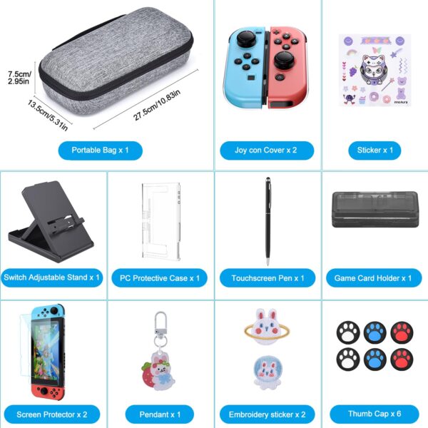 innoAura Switch Case for NS Switch 19 in 1 Switch Accessories Bundle with Switch Carrying Case, Switch Game Case, Switch Screen Protector, Switch Stand, Switch Thumb Grips (Gray) - Image 2