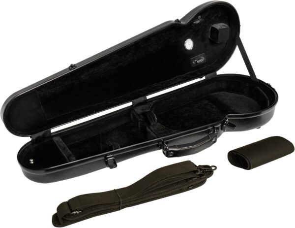 MI&VI NP-7001S Classic Poly Carbon Shaped Violin Case (Full Size) 4/4 with Carry Straps | Hygrometer | Tough Shell (Black) - Image 2