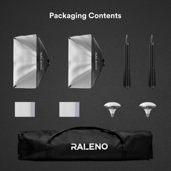 RALENO Softbox Lighting Kit, 20X28-Inch Softbox Photography Lighting with LED Bulbs(50W | 5500K | TLCI≥97), Streaming Lighting for Video Rcording Photoes Portraits YouTube | Model: PS40 - Image 8