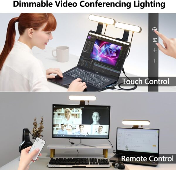 yAyusi Dual-lamp Video Conference Lighting, LED Streaming Light with Remote and Touch Control, Zoom Lighting for Computer,Webcam Monitor Laptop Ring Light for Video Calls/Zoom Meetings/Video Recording - Image 2