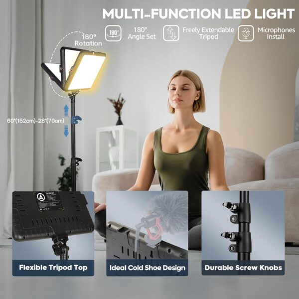 2-Pack LED Photography Lighting Kit, Arsoer 15W Bi-Color Video Light Kit, 2800-6500K LED Light CRI 97+, Studio Light with 70” Tripod Stand for Photography/YouTube/Video Recording/Content Creation - Image 5