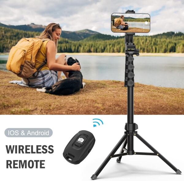 64” Tripod for Cell Phone & Camera, Phone Tripod with Remote and Phone Holder, Portable Tripod for iPhone, Phone Tripod for Video Recording, Cell Phone Tripod Mount Stand for Cellphone - Image 4