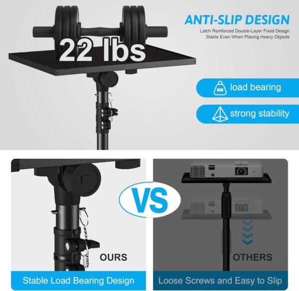 Projector Stand Tripod from 23" to 46", Laptop Tripod Stand Height Adjustable with Gooseneck Phone Holder, Laptop Floor Stand for Office, Home, Stage, Studio, DJ Racks Holder Mount - Image 2