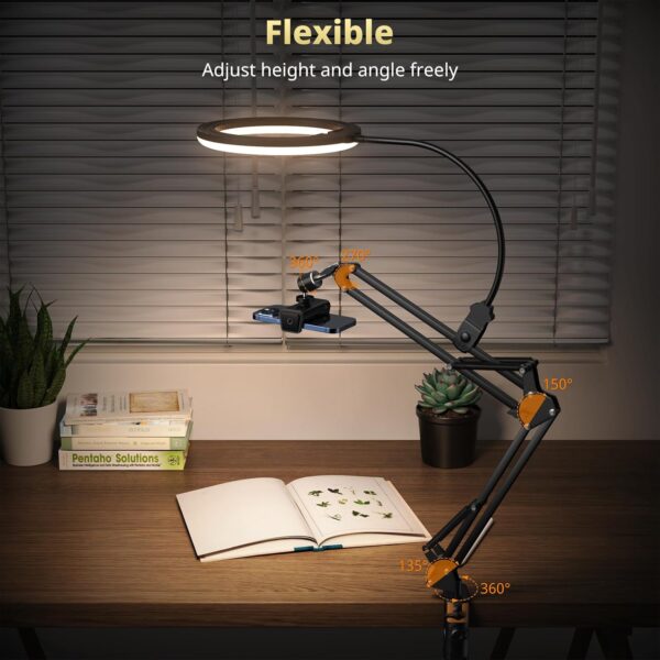 UBeesize 10" Ring Light with Overhead Phone Mount, LED Selfie Light with Stand and Phone Holder, Desk Light for iPhone, Desk Tripod for Video Recording, YouTube, TikTok, Live Stream, Cooking, Vlog - Image 5
