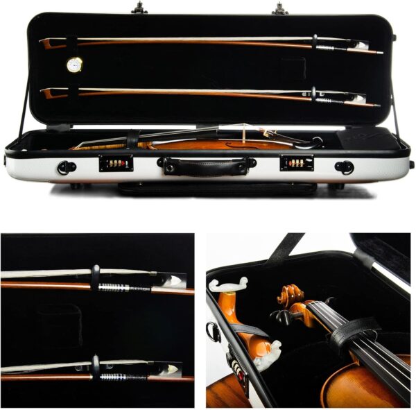 4/4 Full Size Violin case High-Strength Carbon Fiber Rectangular Violin Music Bag With Combination Lock and Extra Bag White Violin Hard Case (VB-Square-WhiteDot spot) - Image 4