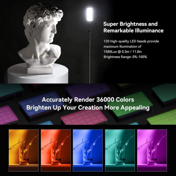 SmallRig RM120 RGB Video Light, 5000mAh 180 Minutes Portable Camera Light 7W Output Power, LED Video Light Panel, 2500-8500K CRI TLCI 98+ for TikTok, Content Creator, Photographer - Image 7