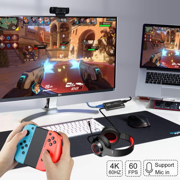 Capture Card Nintendo Switch, 4K HDMI Video Capture Card, 1080P 60FPS, HDMI to USB 3.0 Capture Card for Streaming Work with Camera/Xbox/PS4/PS5/PC/OBS - Image 3