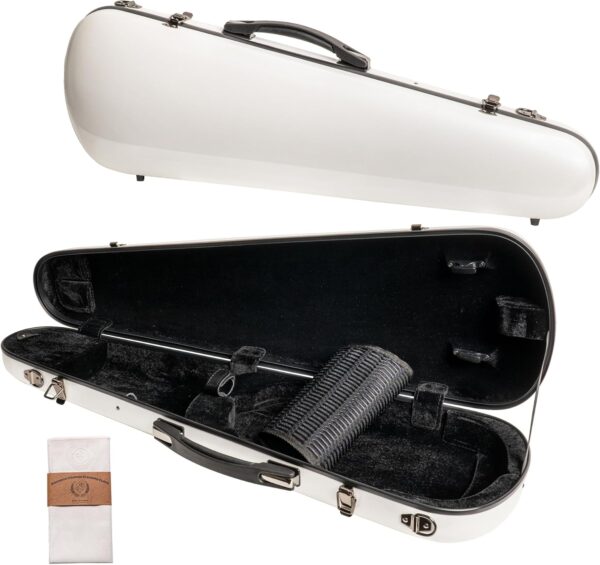 MI&VI NG-7002SCC Classic Hard-Shell Fiberglass Shaped Violin Case 4/4 (Full Size) Polish Cloth Included | Adjustable Straps | 4.5lb Light | Tough Shell (White)