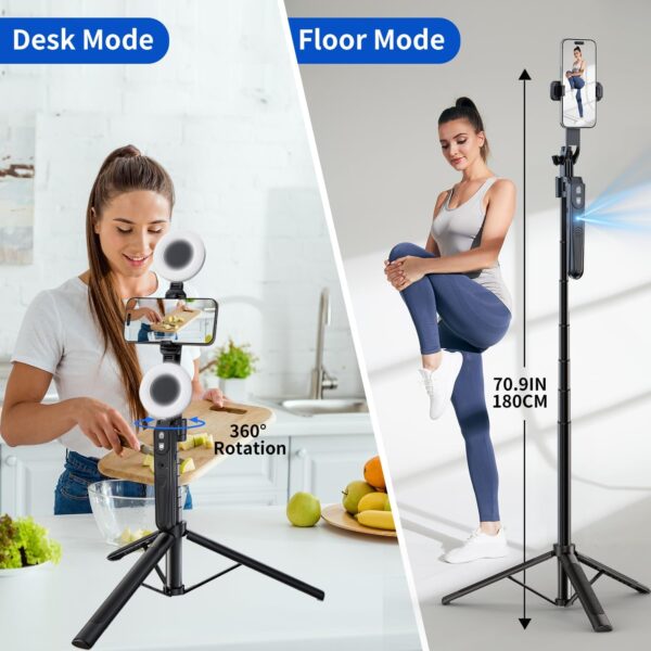 yAyusi Extendable Auto Face Tracking Tripod 360° Rotation with Light, No App, 70.9" Motion Sensor Phone Tripod Stand, Face Body Phone Camera Mount Gesture Control for Vlog/Live Stream/Video Recording - Image 2