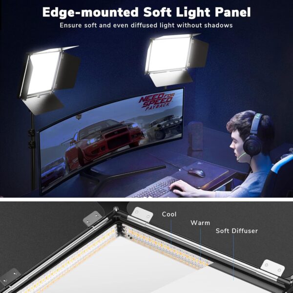 D50 Photography Lighting with Barn Door, 2-Pack 15.4" LED Video Light with Remote, 45W 3000K-8000K Dimmable Bi-Color Panel Light for Live Streaming/Wedding Shooting/Video Recording/Studio/Film - Image 4