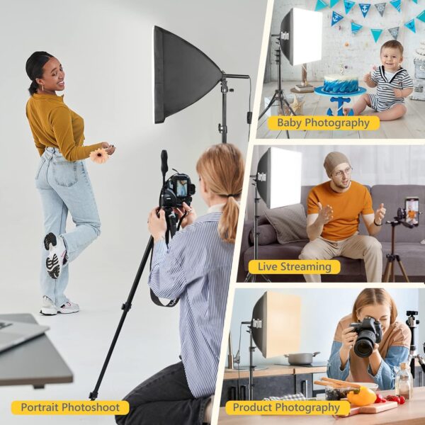 Torjim Softbox Photography Lighting Kit, 16'' x 16'' Professional Softbox Lighting Kit with 85W 3000-7500K LED Bulbs, Studio Lights for Photography/Video Recording/Live Streaming - Image 7