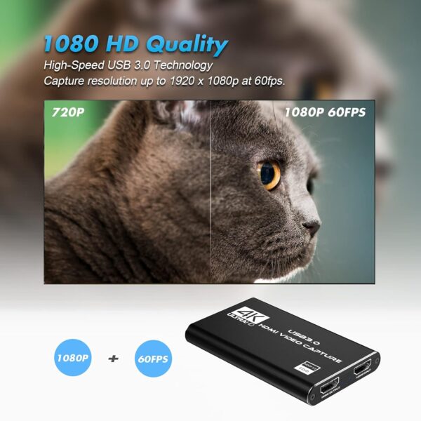 Capture Card Nintendo Switch, 4K HDMI Video Capture Card, 1080P 60FPS, HDMI to USB 3.0 Capture Card for Streaming Work with Camera/Xbox/PS4/PS5/PC/OBS - Image 4