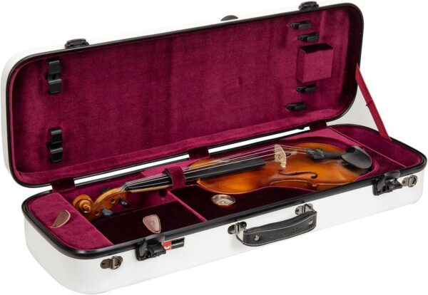 Crossrock Fiberglass Oblong Case fits 4/4 Full-Size Violin, with Accessory Compartments, Removable Shoulder Straps, TSA Lock, Hygrometer-White (CRF2020VWT-R)