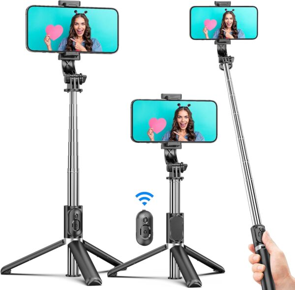 Selfie Stick Tripod, All in One Extendable & Portable iPhone Tripod Selfie Stick with Wireless Remote Compatible with iPhone 16 15 14 13 12 11 pro Xs Max 8 7, Galaxy Note10/S20/S10/OnePlus 9/9 PRO etc