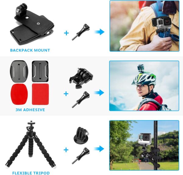 Luxebell Accessories Kit for AKASO EK5000 EK7000 4K WiFi Action Camera GoPro Hero 12 11 10 9 8 7 6 5/Session 5/Hero 4/3+/3/2/1 Max Fusion SJ4000 SJ5000 (14-in-1) - Image 7