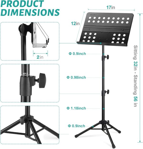 Vekkia Sheet Music Stand-Metal Professional Portable Perforated Music Stand with Carrying Bag,Folding Adjustable Music Holder,Super Sturdy suitable for Instrumental Performance & Band & Travel - Image 2