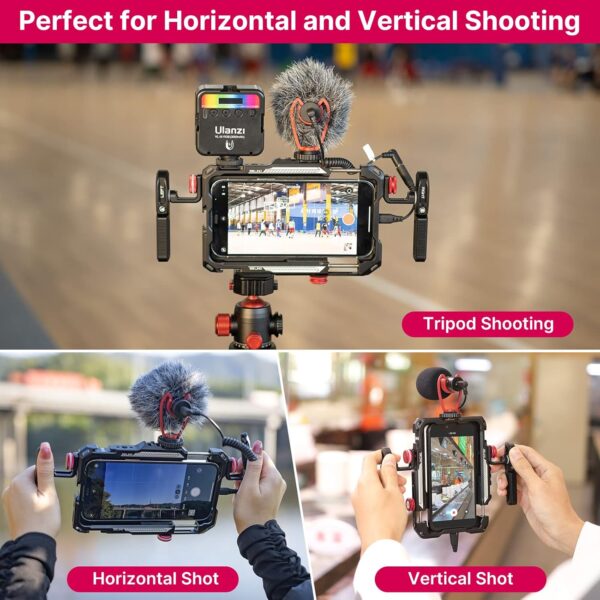 ULANZI Smartphone Video Rig with Handle, LINO Filmmaking Case Aluminum Alloy Phone Video Stabilizer Grip Tripod Mount for Video Maker Videographer with Cold Shoe for iPhone 16 15 Mini Pro Max 8 Plus - Image 5