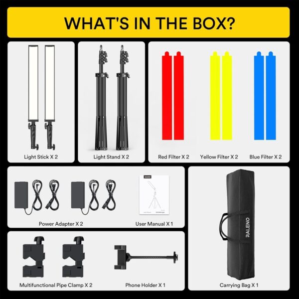 RALENO LED Photography Lighting Kit, LED Light Photography Studio, Continuous Fill Light (45W, 2700K-6500K, 97CRI, 78-Inch Stands) Adjustable Stick Light for Video Recording/YouTube/Streaming - Image 8
