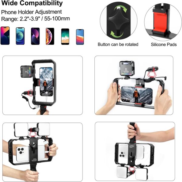 Smartphone Video Rig Hand Girp Stabilizer Filmmaking Vlogging Case Phone Video Stabilizer with Cold Shoe for Film Maker Video Grapher Compatible with iPhone 15/14/13/12/ Pro Max and Android - Image 4