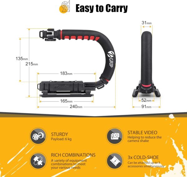 Zeadio Video Action Stabilizing Handle Grip Handheld Stabilizer with Cold-Shoe Mount for All DSLR Camera Camcorder - Image 6