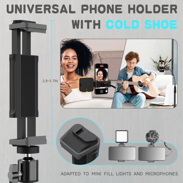 UBeesize 92’’ Cell Phone Tripod Stand with 16.5’’ Gooseneck and Remote, Overhead Tripod with Adjustable 360°Ball Head & Phone Holder for iPhone 14 Pro Max/Plus/13/12/11, Android Cell Phone - Image 4