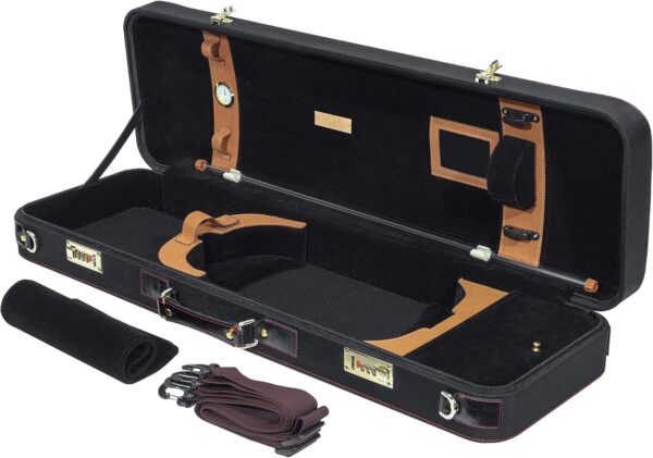 MI&VI NR-6900 Light Hard Wooden Violin Case - Fits 3/4 & 4/4 Sized Violins with Adjustable Straps | Vegan Leather | Solid Wood | Hygrometer | Accessories Pocket (Black) - Image 3