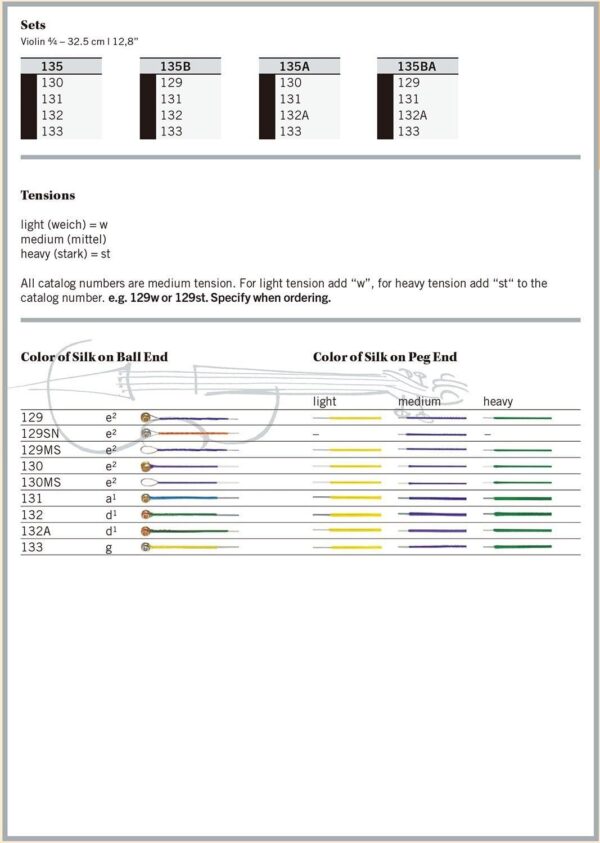 Thomastik-Infeld 135MS Dominant 4/4 Violin String Set with Wound Loop E - Image 4